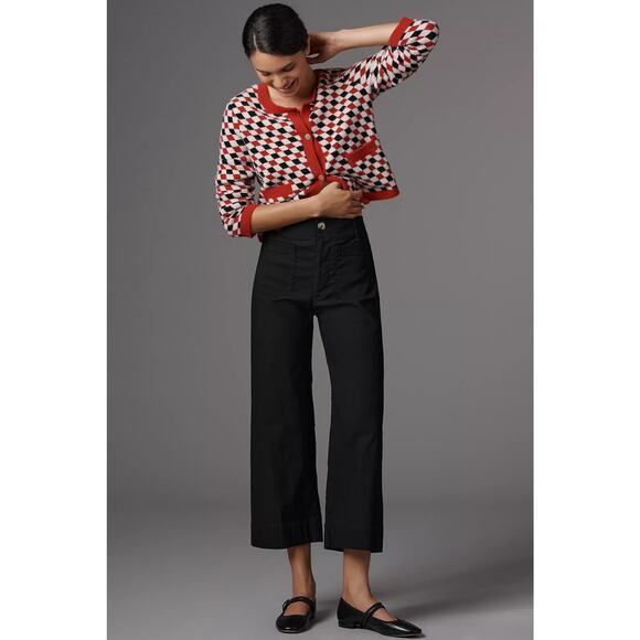 Maeve Anthropologie Colette Crop Wide Leg Pants Magic Fabric Black Women's Sz 33 - Picture 1 of 10